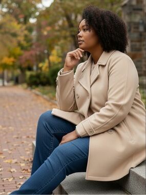 L.L. Bean Women's 100% Wool Tan Pea Coat